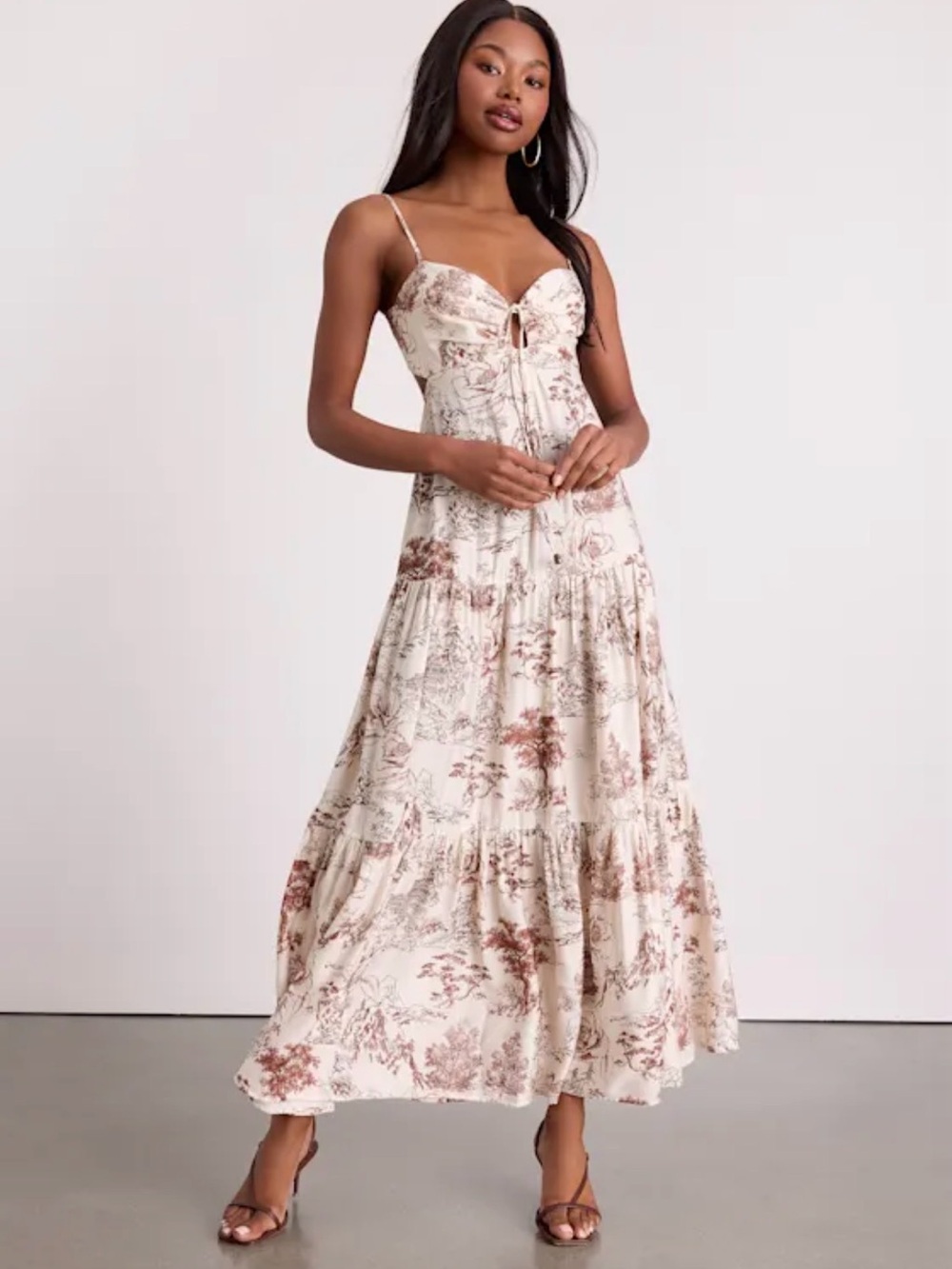 NWT Lulu’s Molana Cream Botanical Print Tiered Maxi Dress